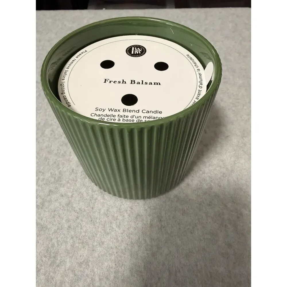 Bath & Body Works FRESH BALSAM Reusable Green Ceramic Jar 3 Wick Candle 14.5 oz - Picture 3 of 5